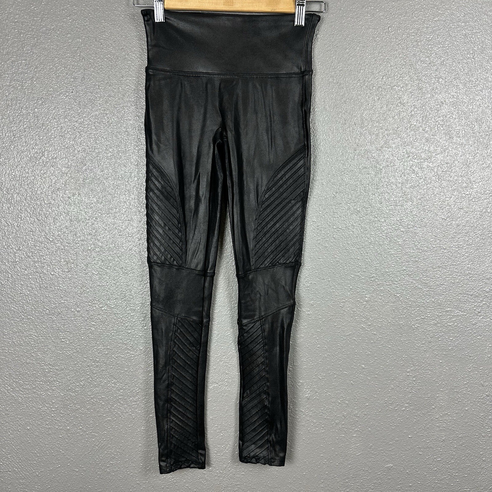 SPANX leggings Faux Leather Moto Black Size Small Petite Women