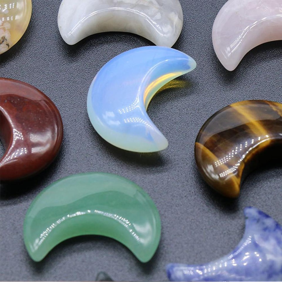 Tiger Eye Mini Moon Statue Fish Tank Decor Room Ornament Natural Stone