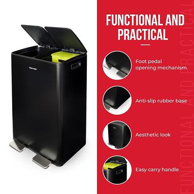 MATTSCHWARZ 60L KÜCHENPEDAL MÜLLEIMER ABFALLEIMER 3L INNEN RECYCLINGBOX 