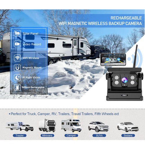 Wireless Solar Magnetic Backup Camera Rec For Truck Car Trailer Rearview Reverse - Picture 2 of 13