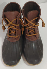 Sperry Girls 4M Topsides Saltwater Brown Leather Side Zip Duck Boots YG55362