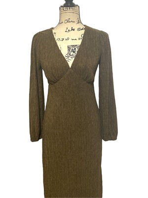 All in Favor Women's Midi Dress Bodycon Long Sleeve Metallic Brown Small  NWT | eBay