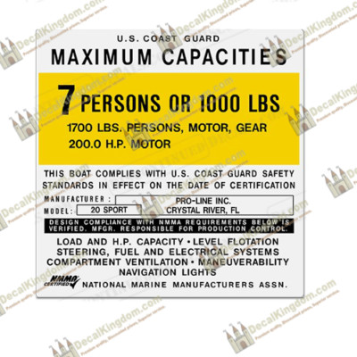 Pro Line Capacity Plate Decals Boat Maximum Occupancy [Multiple Variations]