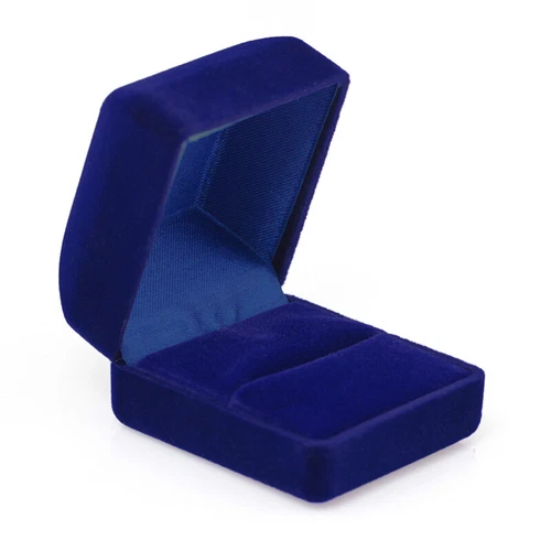 3x Caja de anillo de boda de lujo de compromiso de boda azul caja de almacenamiento estuche de joyería - Imagen 3 de 9