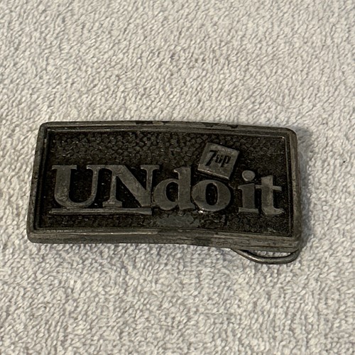 VINTAGE 1977 UNDO IT 7UP THE UNCOLA PEWTER BERGAMOT BRASS WORKS BELT BUCKLE