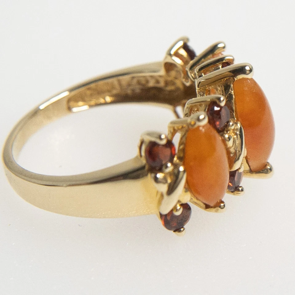 ¿Jadeíta 14K? Anillo Grande Ovalado Naranja Piedras 8 Pequeñas Piedras de Vidrio Cruzado Foto 4 de 4
