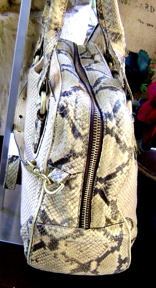 Brahmin Burlap & Melbrn / Python Emb Leather Conv… - image 4