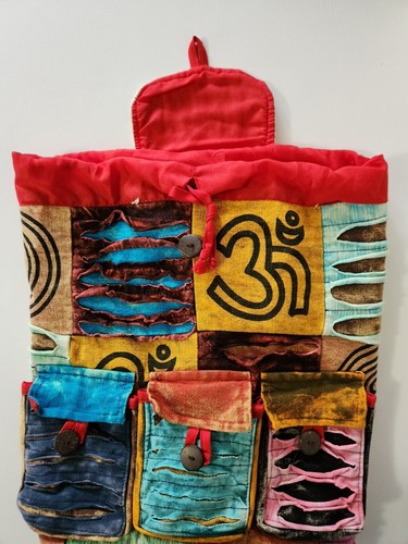 Colorful Patchwork Hippie Backpack with Pockets Made in India - Picture 7 of 9