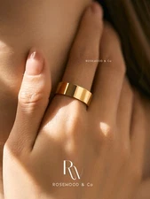 7mm Non Tarnish 18K Gold Minimalist Band Ring For Women In Gift box - R039