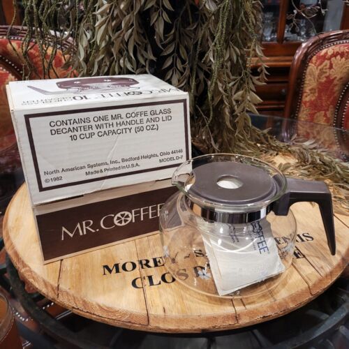 New in Box Vintage 1982 Mr. Coffee D-7 Glass Decanter 10 Cup Brown Handle & Lid