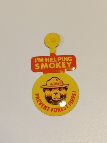 Smokey Bear "I'm Helping Smokey Prevent Forest Fires" Fold-over tin badge pin