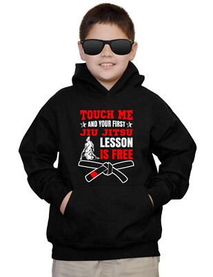Youth Touch Me & Jiu Jitsu Lesson Is Free F165 Black Hoodie Kids MMA Brazil BJJ