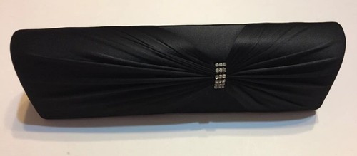 Gunne Sax Bag Black Satin Evening Wedding Prom Clutch Rhinestone Bow Strap Purse - Picture 5 of 5