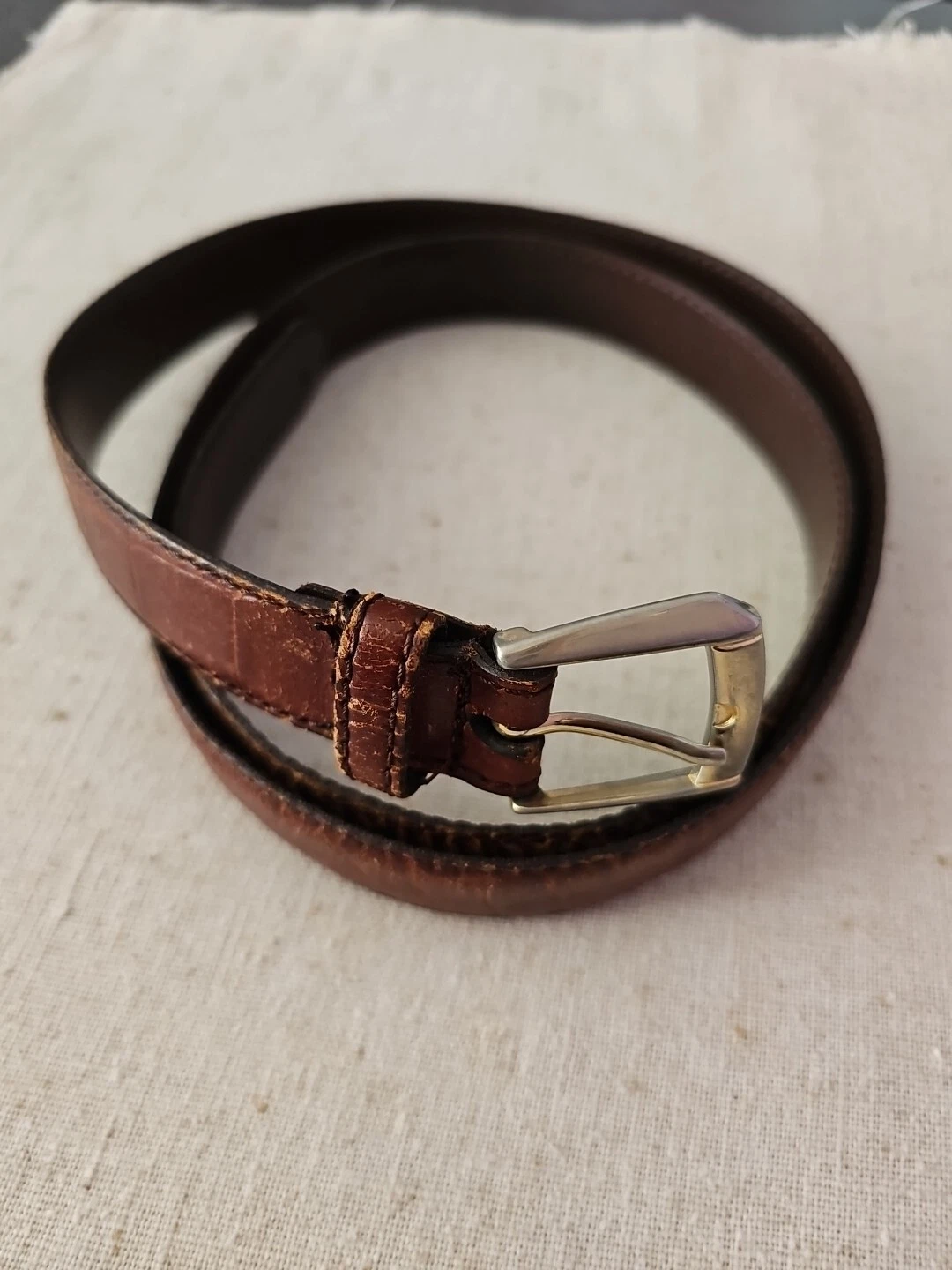 Ceinture Christian Dior cuir marron boucle dorée taille 38 Made in Spain texturé vintage