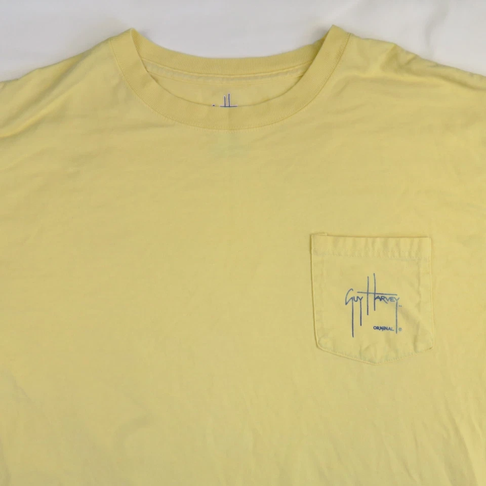 Vintage 2011 Guy Harvey Marlin Yellow Gold Pocket T-Shirt L Large Bluewater - Image 2 of 4