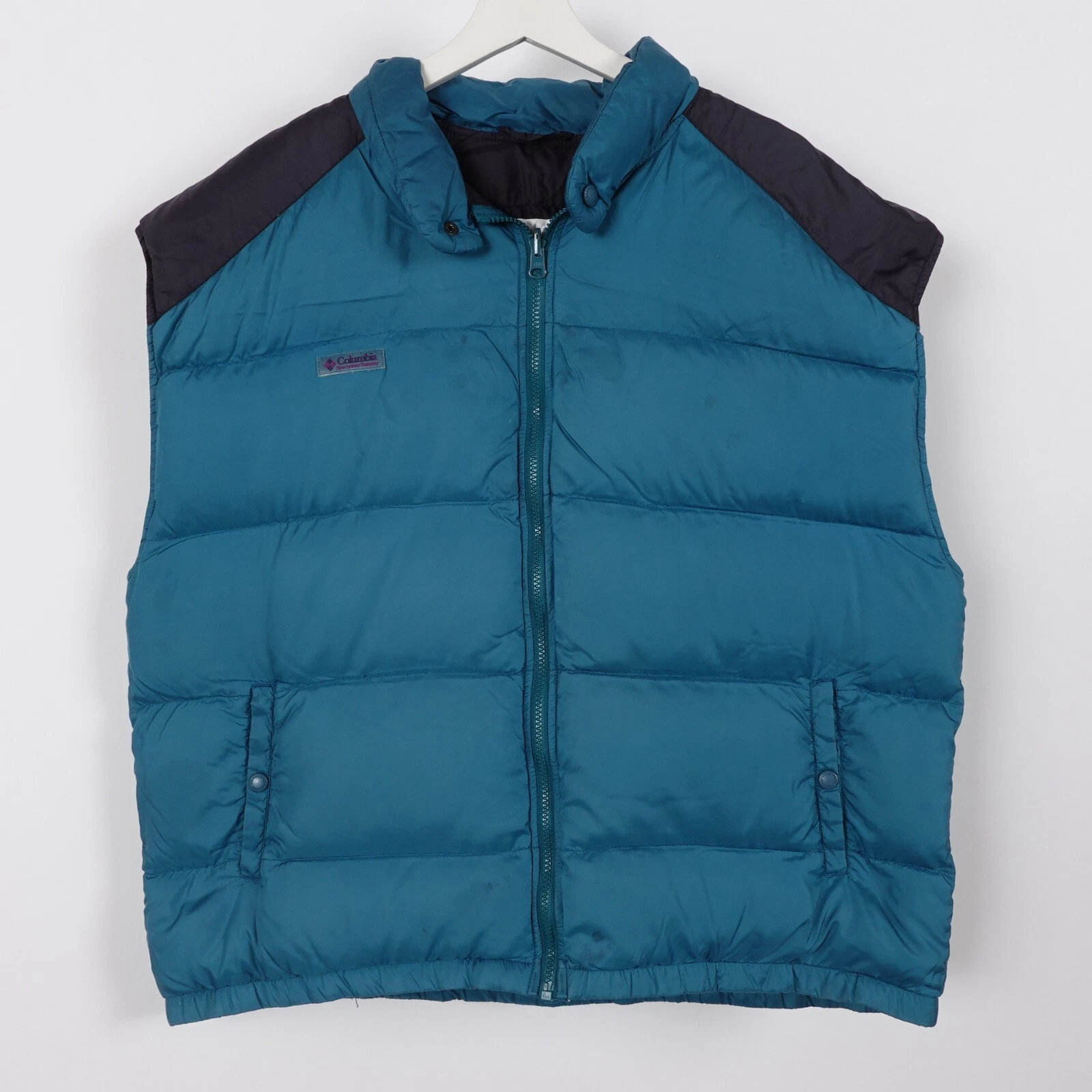 Vintage 90s Columbia Sportswear Original Teal Puffer Down Vest Size 2XL