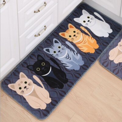 Rectangle Cartoon Lovely Cats Kitty Pattern Mat Rug For Stairway Toilet Floor Be