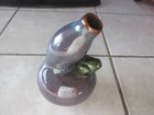 Stoneware Art Pottery Applied Green Frog Vase 2 Tone Glazed Purple/Blue 5” Tall