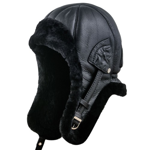 Berretto da caccia invernale Sterkowski BOMBER vera pelle di shearling pilota chapka uomo - Foto 5 di 9