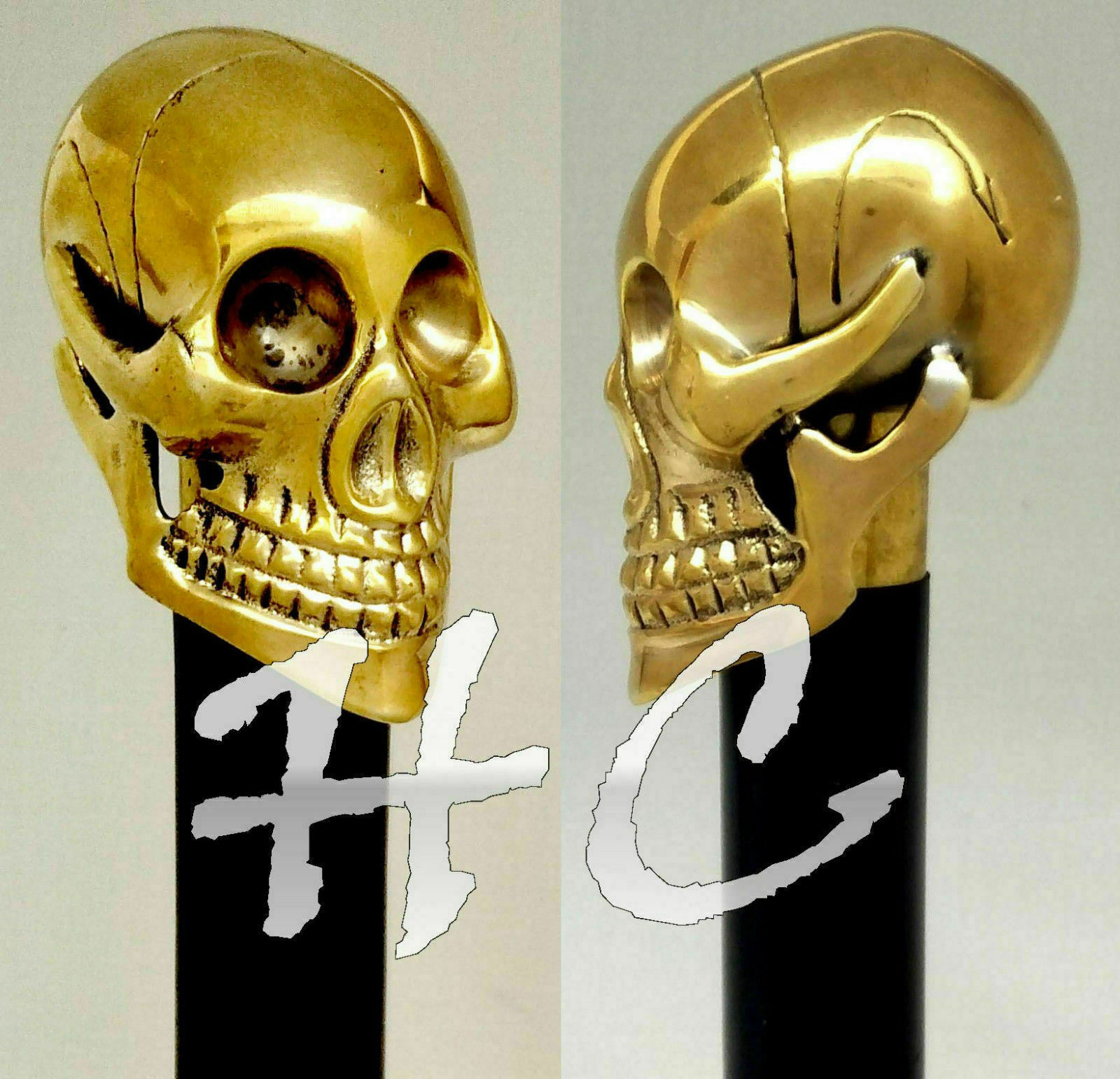 Solid Brass Unique Knob Skull Head Handle Walking… - image 1