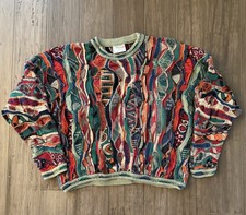 Vintage Coogi Sweater 1990s Multicolor 3D Cable Knit Medium 26  X 23  