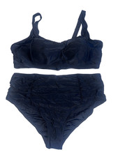 Woman's Swimsuit Bikini Set Solid Black Top Bottom Plus Size 3XL Swimwear NWOT