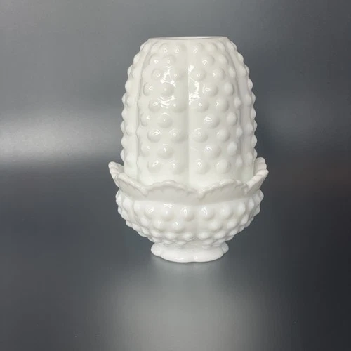 Vintage Fenton White 2 piece Hobnail Milk Glass Fairy Lamp