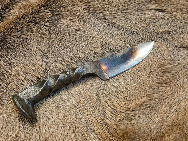 Hand Forged Railroad Spike Blue Back Knife with Twisted Handle Hunting Skinning