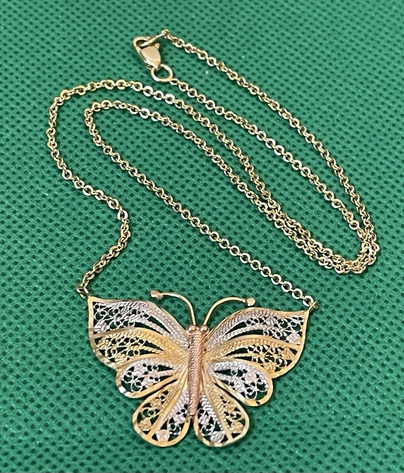 Colar de corrente 17 pol. prata esterlina borboleta 0,925 multicolorido ouro Vermeil 1 mm - Imagem 4 de 4