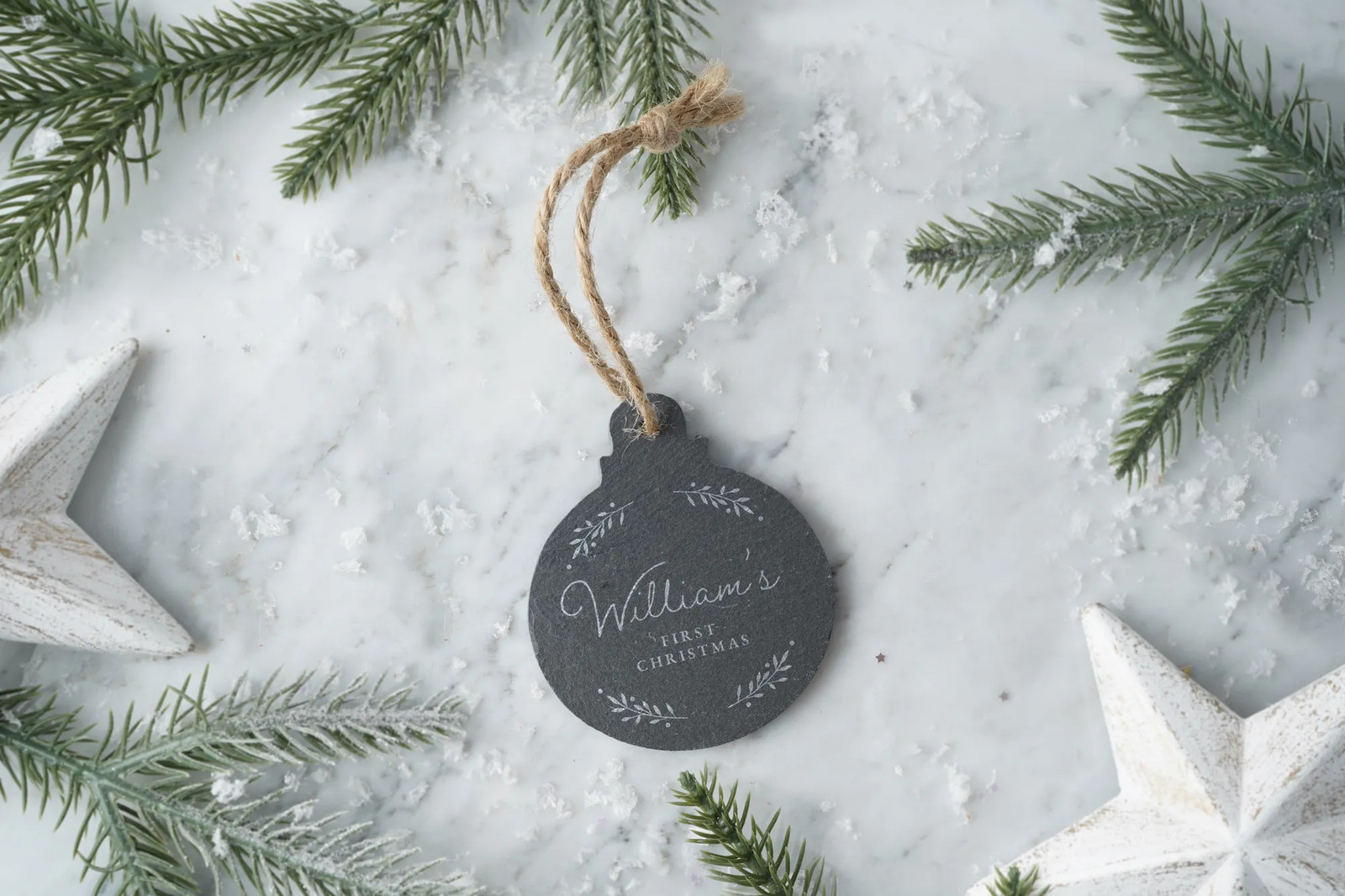 Personalised 'First Christmas' Slate Bauble Christmas Tree Hanging Decoration
