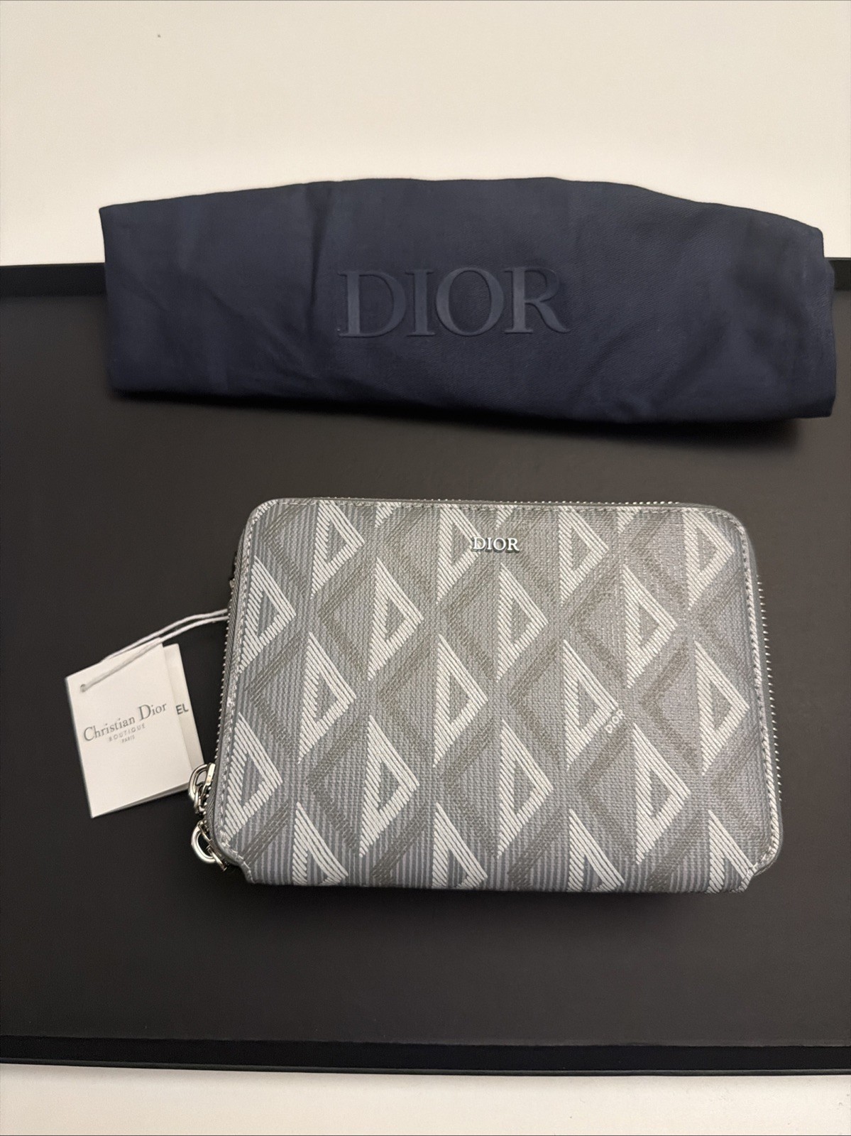 Christian Dior Double Zip Crossbody Pouch CD Diamond Coated Canvas
