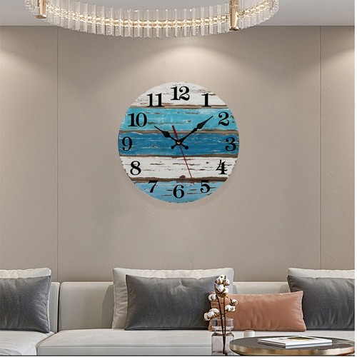 Silent Non Ticking Blue Wall Clock for Kitchen Coastal Style Battery Operated - Picture 7 of 11