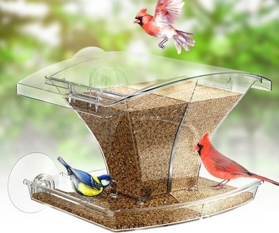 Window Bird Feeder for Outside with Waterproof Seed Storage   Strong Suction Cup