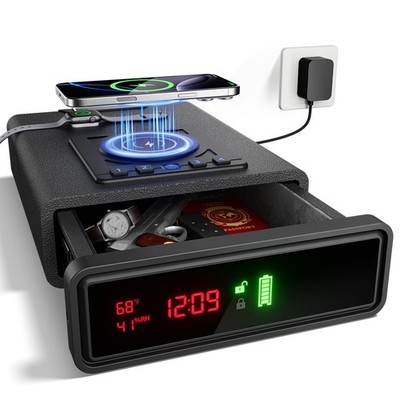 Biometric Smart Gun Safe with Wireless Charging, 3 Quick Access Money Box wit...