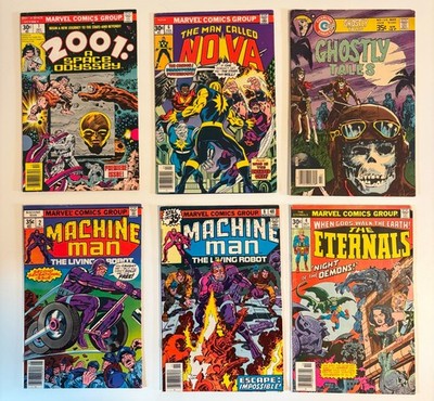 6 Comics Eternals, Machine Man, Ghostly Tales, Nova, 2001 Space Odyssey, Kirby