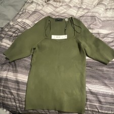 Tahari Womens Green Ribbed Knit Square Neck S...