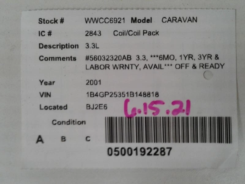 Coil/Ignitor Fits 01-10 CARAVAN 1420128 - Image 3 of 3