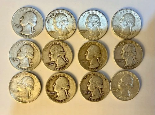 Lot of 12 Silver Washington Quarters $3 Face U.S. Coins Pre 1965 90% #5
