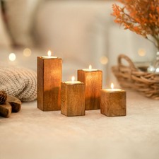 Wooden Tealight Candle Holders Home Decor Mango Wood 4 Pillar Centrepiece Table