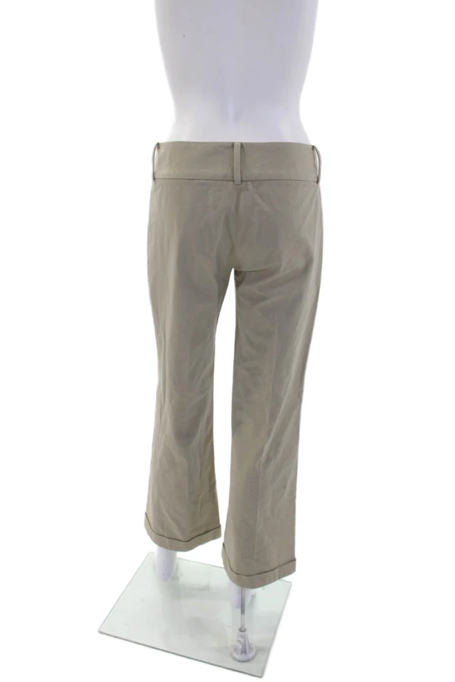 Pantalones Elie Tahari para mujer con cremallera texturizada forrados pierna ancha puño inferior caqui beige Si Foto 3 de 4