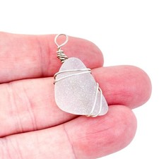 Vintage Silver Plated 3.5cm Frosted White Sea Glass Wire Wrapped Pendant
