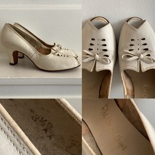 Vintage Deadstock 1940's Peep Toe White Red Cross Shoes w/ Cut Outs SZ. 8.5