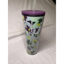 Starbucks 24 oz. Cold Beverage Tumbler Purple Green Pansy Floral Pattern