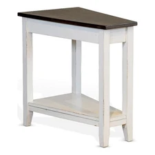 Orso Chairside Table- Shelf- 24 Inch Angled Brown Top- White Mahogany