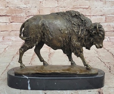 Amerikanischer Büffel Bison Western Deko Bronze-Statue mit Marmorsockel