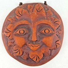 Singed pottery Sun face terracotta primitive Wall Hanging Folk Art style