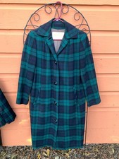 Vintage Pendleton Wool Coat Green Blue Tartan Plaid