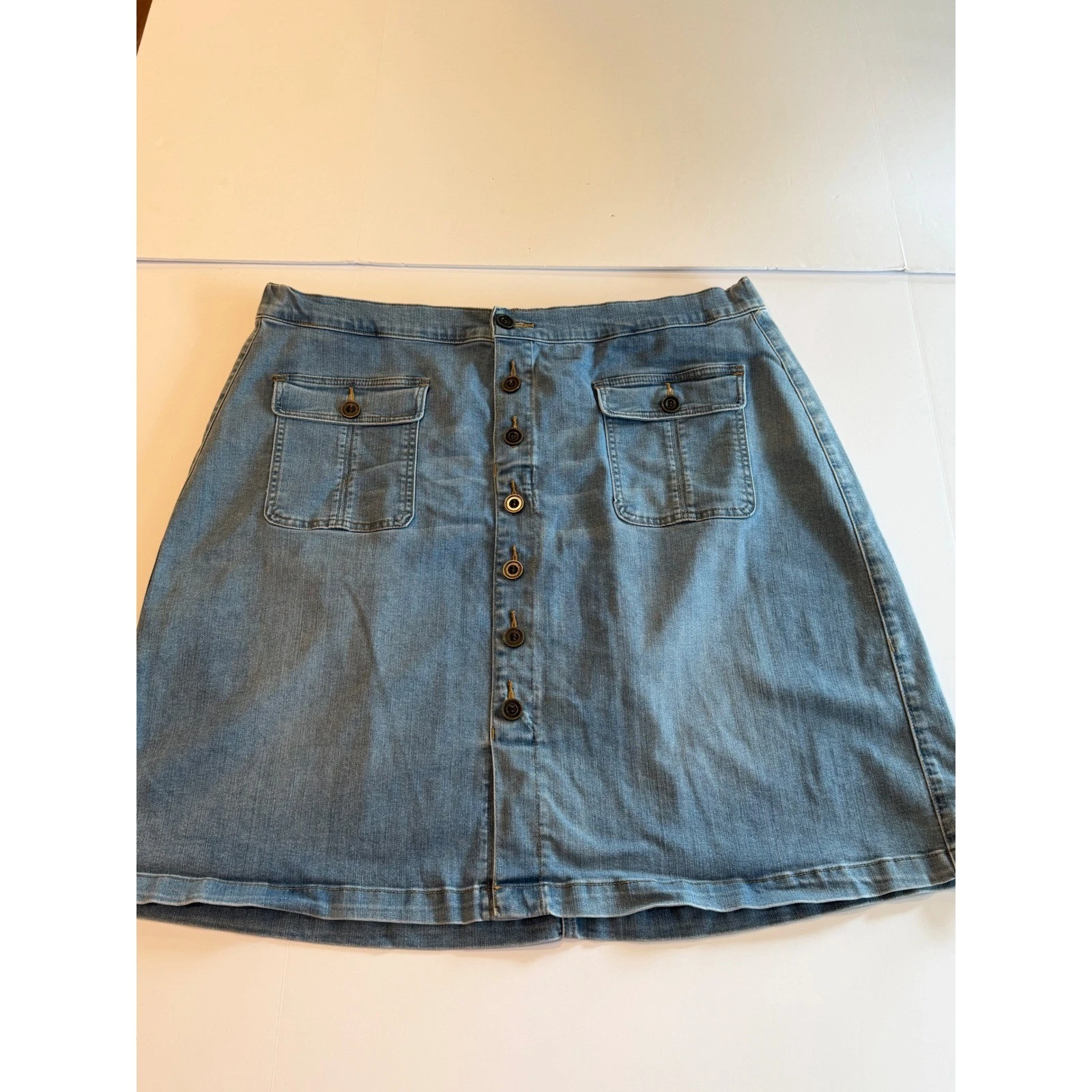 Lane Bryant Denim Mini Skirt Womens 24 Blue Button Front Utility Pocket Stretch