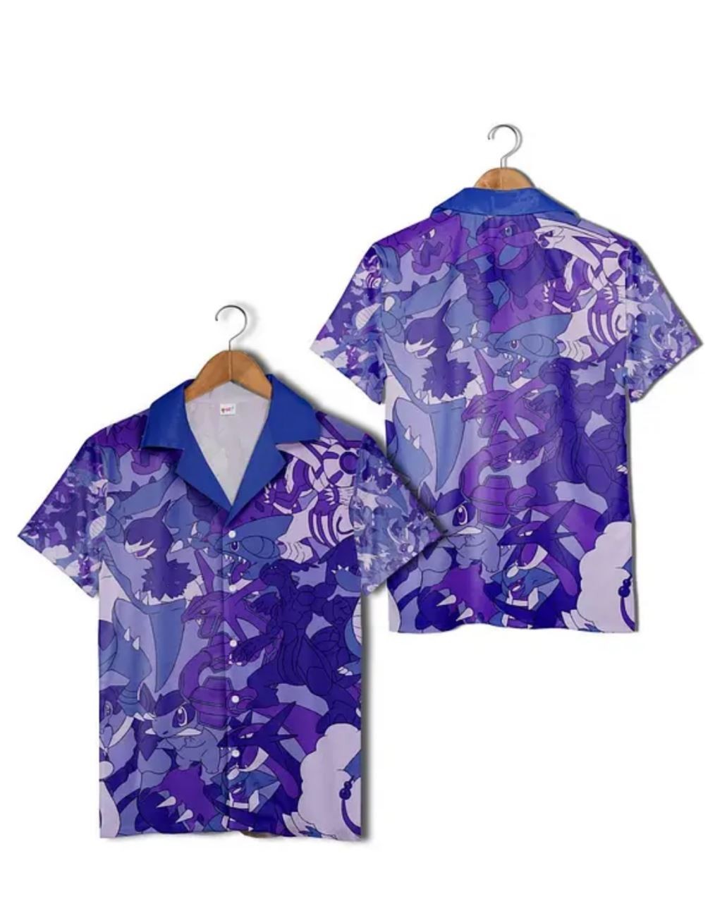 Camisa Hawaiana Pokémon Púrpura Vacaciones de Verano Familia Aloha Camisa de Playa Hawaiana