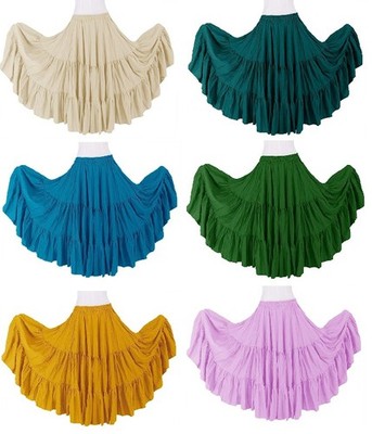 Long Women's Soft Cotton Skirts 10 Yard 3 Tiered Gypsy Belly Dance Swing Dresses